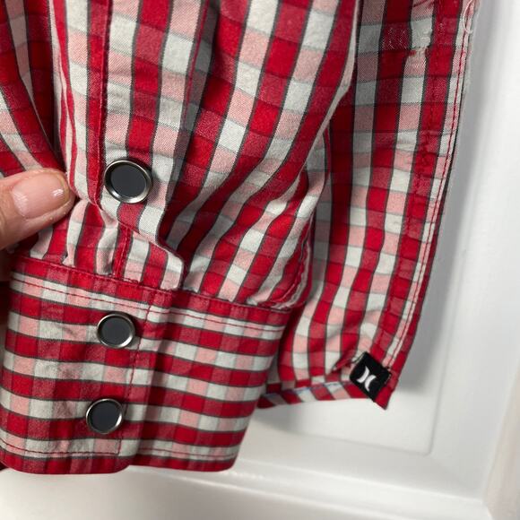 Hurley Red White Check Cowboy Western Snap Button Shirt Size M - Picture 5 of 7